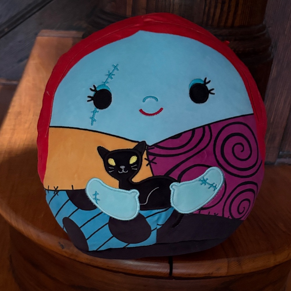 Plush Patchwork Doll Pillow with Black Cat - Red, Blue, Purple